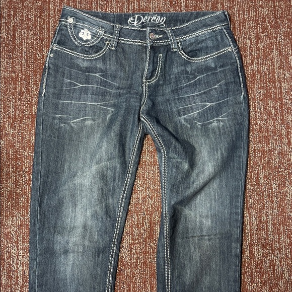 Dereon vintage dark wash jeans mid rise y2k style denim women’s 7/8 - Picture 5 of 15